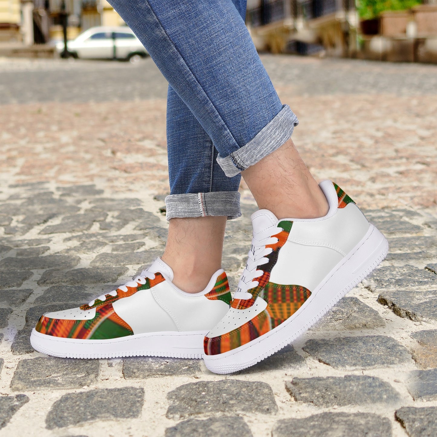 kente Low-Top Leather Sports Sneakers